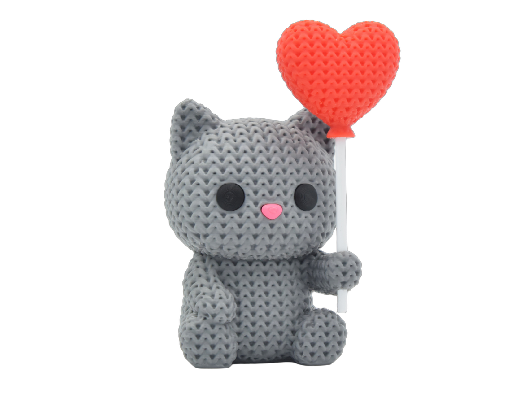 Cat With Heart Balloon animal figure with knit-inspired texture – Way2Cute.co.uk