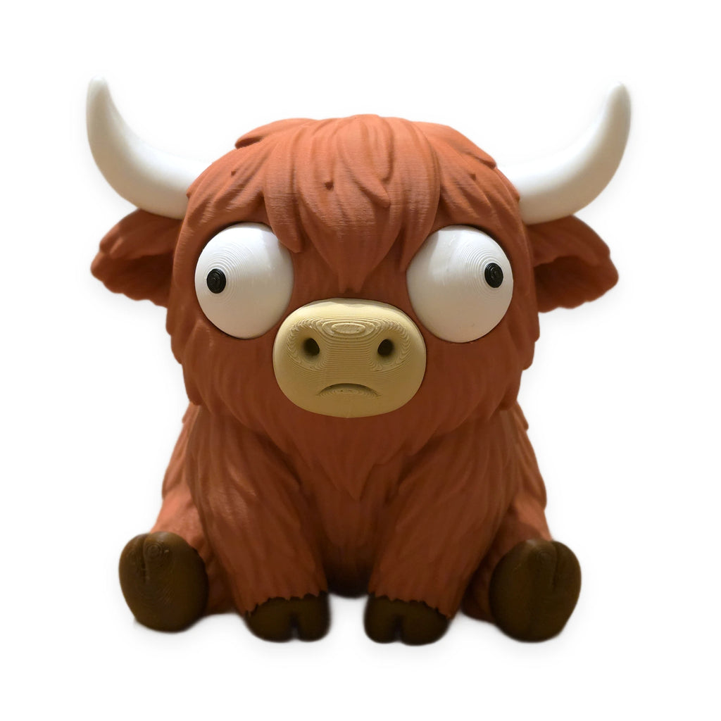 Goofy Highland Cow – Moving Eyes – view 1 – Way2Cute.co.uk