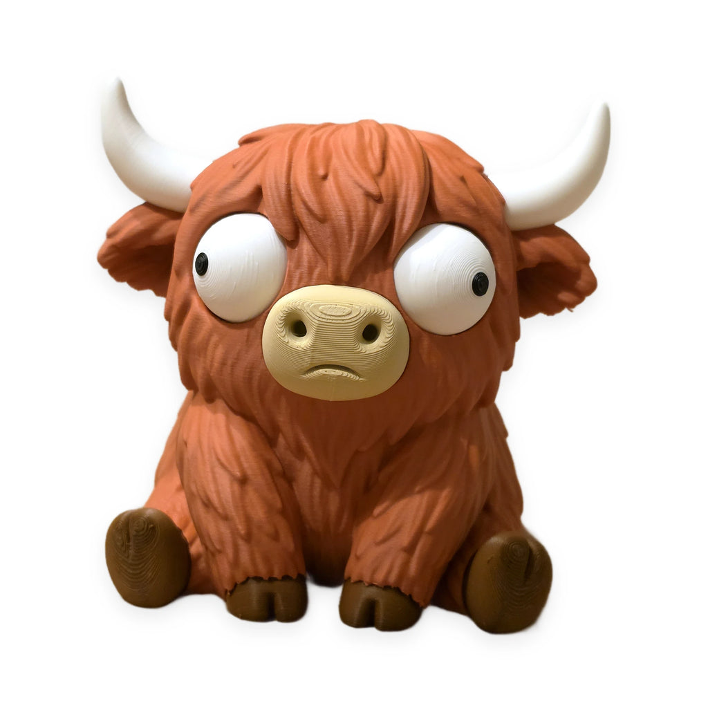 Goofy Highland Cow – Moving Eyes – view 3 – Way2Cute.co.uk